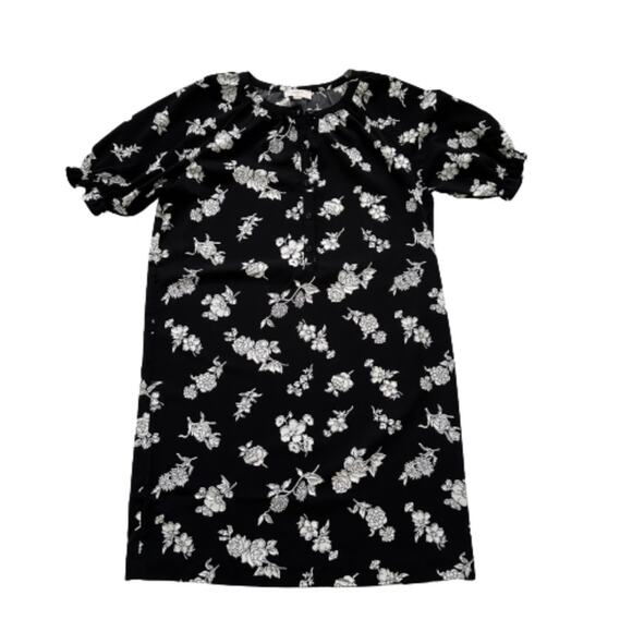 Loft Outlet Dress Black White Floral Ruffled Short Sleeve Button Front Size SP - Picture 7 of 12